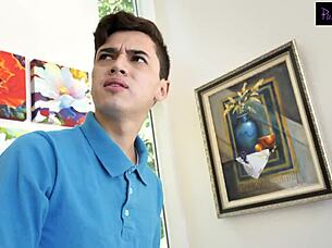 Lonely Milf Masturbates Then Rides Hired Help's Monster Cock In Doggystyle And Missionary