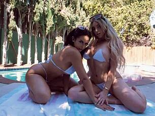 kiki and kayley have a fun lesbian day in bikinis at the pool