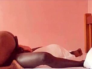 that ebony milf rode a thick black cock hard in cowgirl, getting cum on her big ass