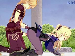 Amber and Fischl's adventure with Aether