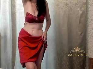 beautiful brunette milf undresses to erotic music