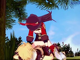 Amber and Fischl's adventure with Aether