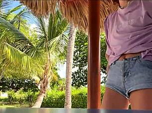 college girls play strip beer pong, flashing big tits in mini bikinis