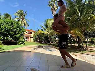 college girls play strip beer pong, flashing big tits in mini bikinis