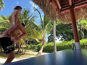 college girls play strip beer pong, flashing big tits in mini bikinis