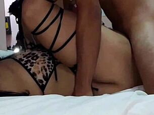 threesome with brunette getting facial from monster cock 😍