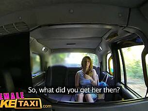 Female fake taxi adventure with wild friends sharing a massive item in their private spaces