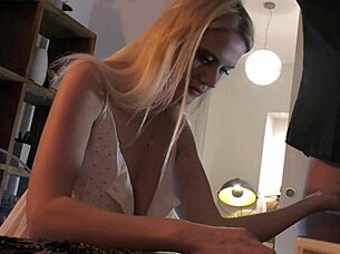 horny blonde teases cock while husband away