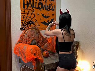 stepson filling his stepmom's pussy with sperm before halloween party