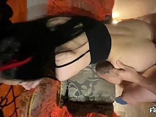 stepson filling his stepmom's pussy with sperm before halloween party