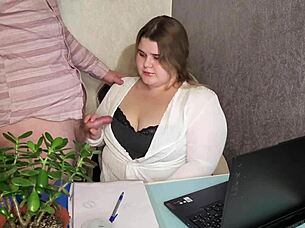 I watched the boss fuck that BBW sextress's huge ass and cum on her big juicy tits