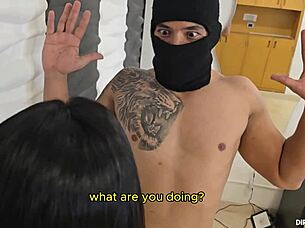 Big Ass Latina Spreads Legs For Burglar, Sucks His Big Cock, Gets Fucked Doggy, Bent Over For Cum Facial