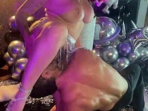 Sara Blonde Gives Public Blowjob To Muscular Bodybuilder Duncan Saint At Birthday Party