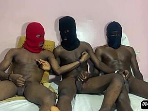 Threesome with three black big dicks in group assfucking