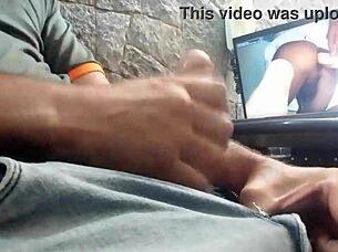 Solo boy indulges in self-pleasure, stroking his desires alone.