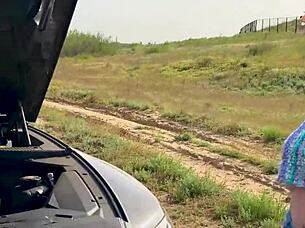 Hot step mom fucks in the car with sons classmate