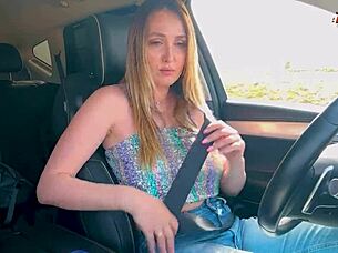 Hot step mom fucks in the car with sons classmate