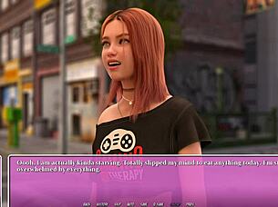 I love this petite red head eating ramen in summer outfit.