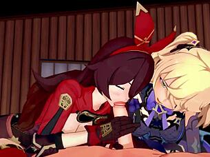 I enjoy two archer girls in Genshin Impact 3D hentai uncensored