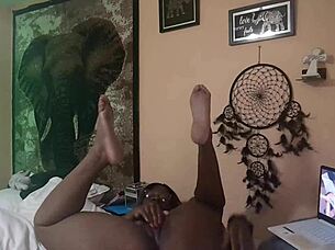 naej ae rubs her wet pussy watching lesbian porn 😍