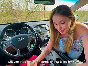 Hot step mom fucks in the car with sons classmate