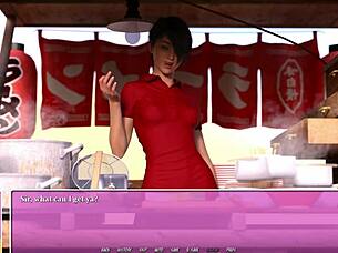 I love this petite red head eating ramen in summer outfit.