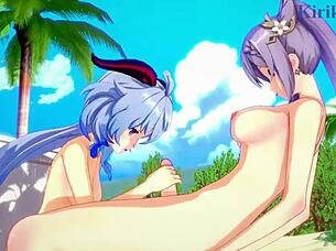 ganyu and keqing share intense futanari sex with xiangling and xinyan in genshin hentai