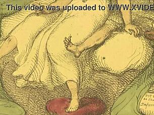 Detailed vintage drawings depicting erotic themes from antique collections.