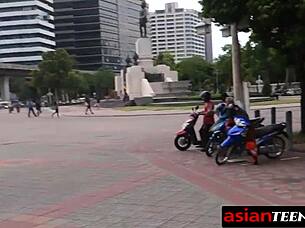 That Kinky Asian Teen 18+ Is Riding a Big Cock Outdoors with Her Tits Bouncing