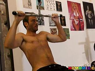 White guy gangbanged by huge cocked black gym boys