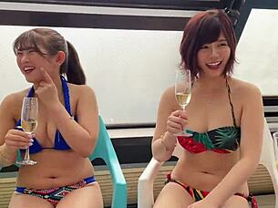 Beautiful JD Girls Narumi and Alice Start Poolside Sex Party with Intense Fucking