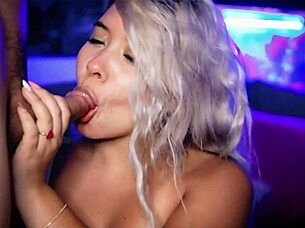 Beautiful blonde passionately sucks cock on webcam