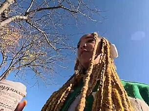 Ebony Luna Black spots me on the street and takes me home for rough blowjob and ass fucking.