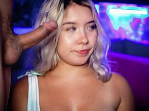 Beautiful blonde passionately sucks cock on webcam