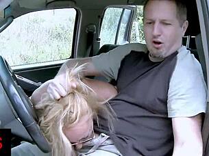 blonde milf rides in lingerie outdoors with partner enjoying the activity