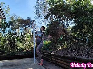 Beautiful mature woman tries on cheeky micro bikinis.