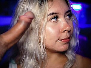 Beautiful blonde passionately sucks cock on webcam