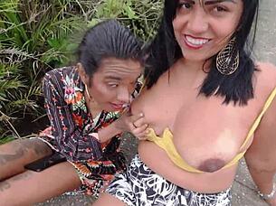 Skinny teen gets fucked by hung men on beach