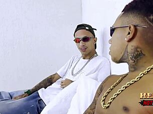 giving ass to partner in mansion, landing in carioca's room and falling on cock