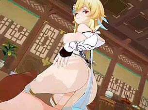in genshin impact, she rides cowgirl and squirts everywhere