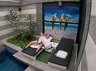 Room service girl arrives