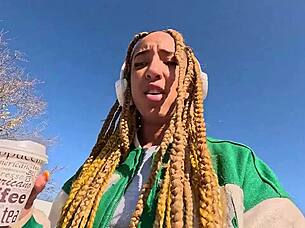 Ebony Luna Black spots me on the street and takes me home for rough blowjob and ass fucking.