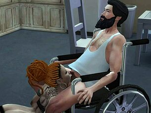 the invalid says, 'i want sex,' and the tattooed girl gives it to him.