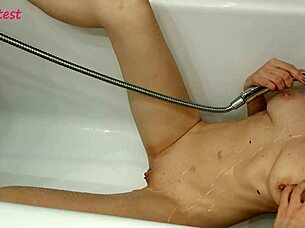 Young Milf Takes Shower While Boyfriend Films in Bathroom