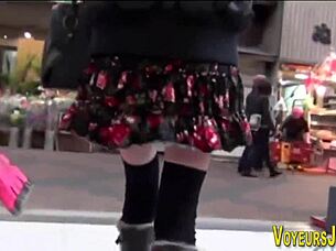 asian babe in pantyhose walks outdoors