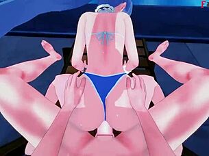 Roxy fucks with Eris close on pool in Mushoku Tensei