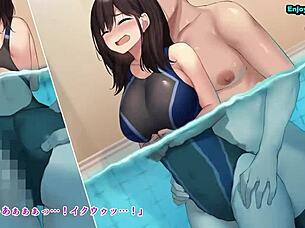 Swimming instructor intensely worries about her large breast during lesson