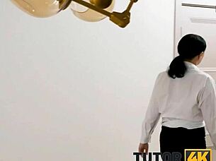 Art tutor pleasures student in stockings?