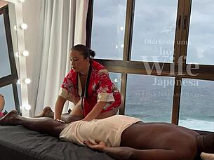 asian masseuse makes black guy cum in latina pussy