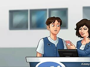 Manager's daughter gives a quick blowjob behind the desk at work 😈